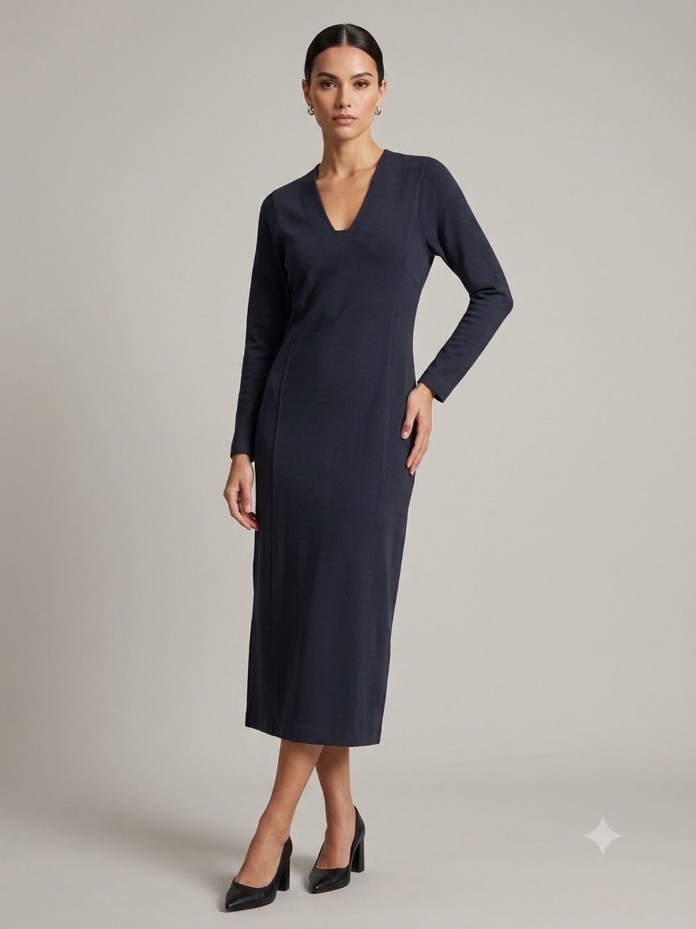 Peruvian Connection Pima Cotton Jersey Essential Midi Sheath Dress in Black - Picture 2 of 8